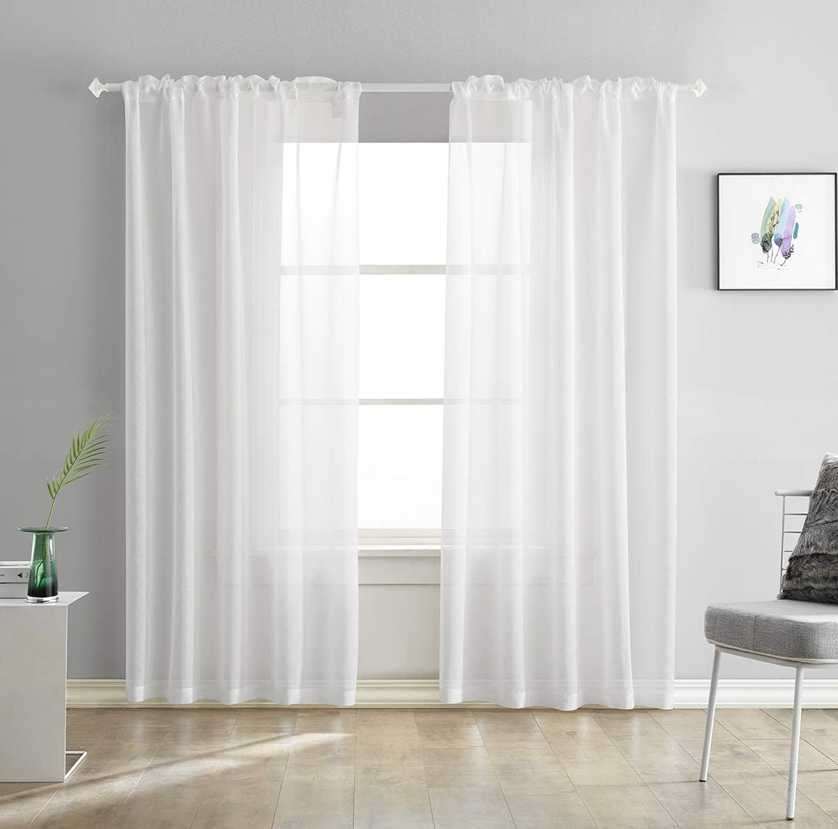 Off White Semi Sheer Curtains 72 Inches Long Faux Linen Off White Sheers Curtain for Bedroom Living Room Girls Kids Room 2 Panels 52x72 Inch Length