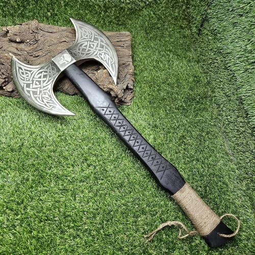 Poshland AX-7000 Custom Gift Forged Carbon Steel Viking Axe with Rose Wood Shaft, Viking Bearded Camping Axe