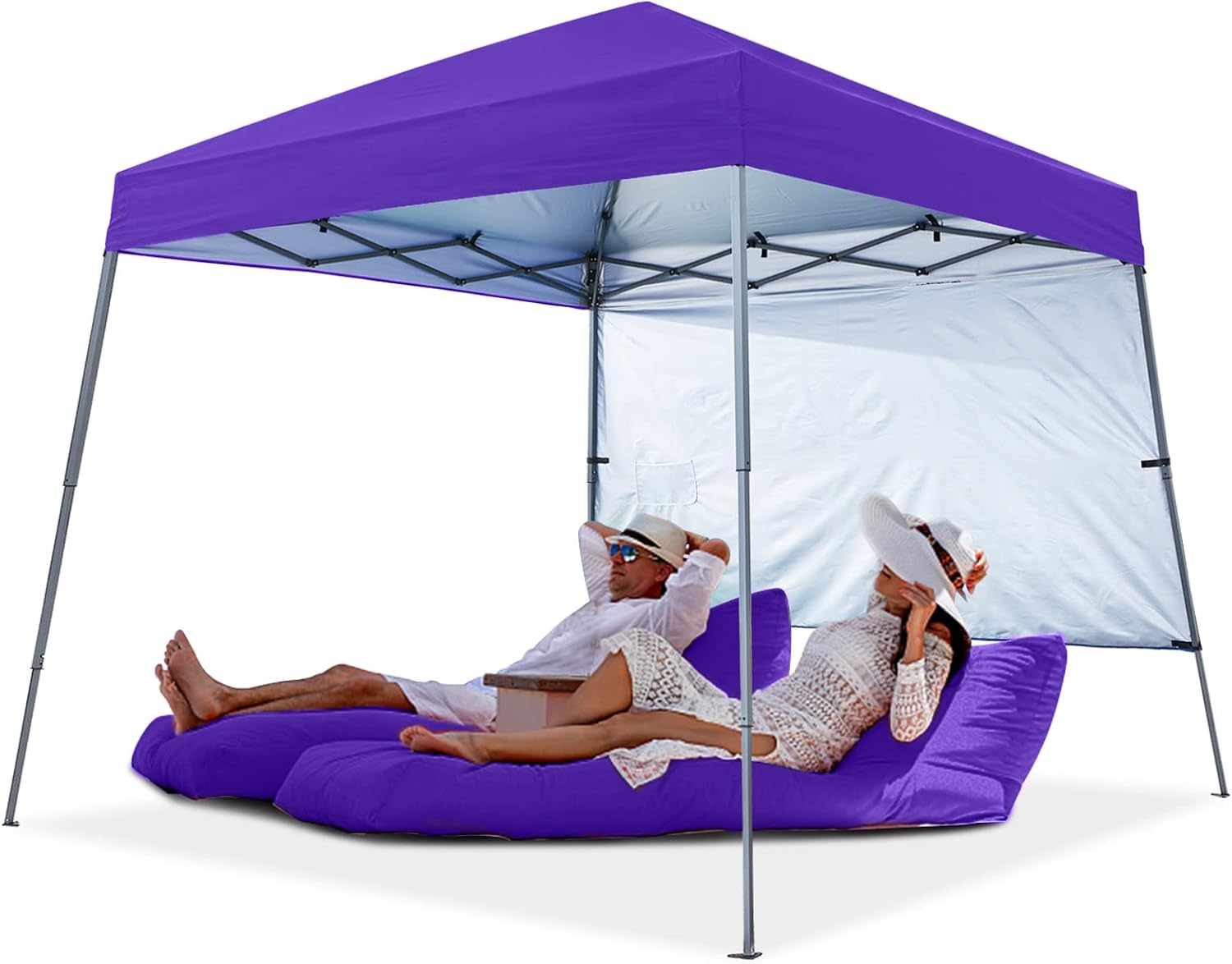 ABCCANOPY Outdoor Pop Up Canopy 10x10 Beach Camping Canopy with 1 Sun Wall, Bonus Backpack Bag, Stakes and Ropes, Sky Blue | Backpack Carry Bag, Stakes & Guy Ropes Included, Easy Setup; For Beach, Camping, Backyard
