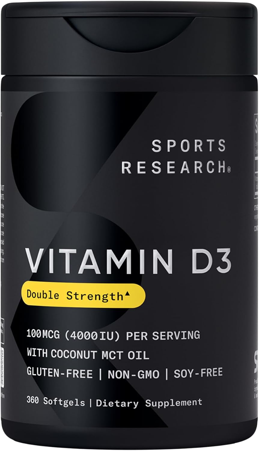 Sports Research® Vitamin D3 5000iu/125mcg with Coconut Oil, 360 Softgels | Extra Strength Vitamin D Supplement | Immune, Bone, Mood Support | Non-GMO, Soy Free - 360 Servings