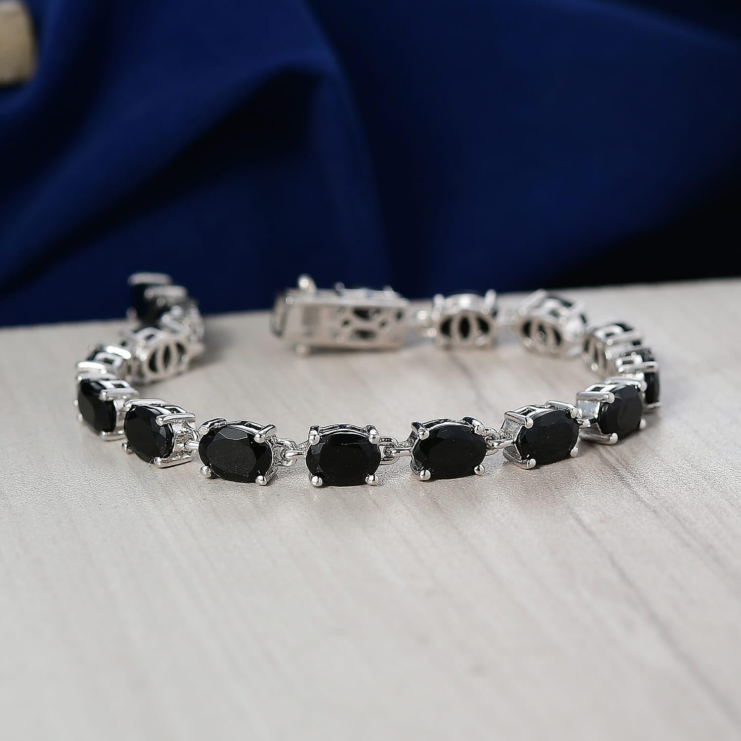 California Black Jade 14.35 ctw Classic Link Bracelet Platinum Plated 7.25" | Birthday, Gifts