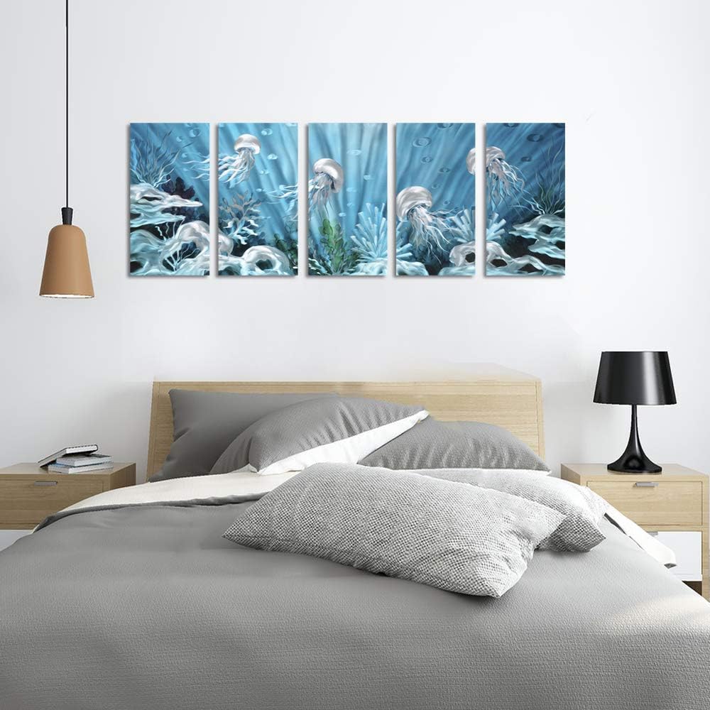 Yihui Arts Handcrafted 3D Metal Wall Art - Ocean Wave Sculpture, 5 - Panel Aluminum Decor for Living Room, Bedroom & Office