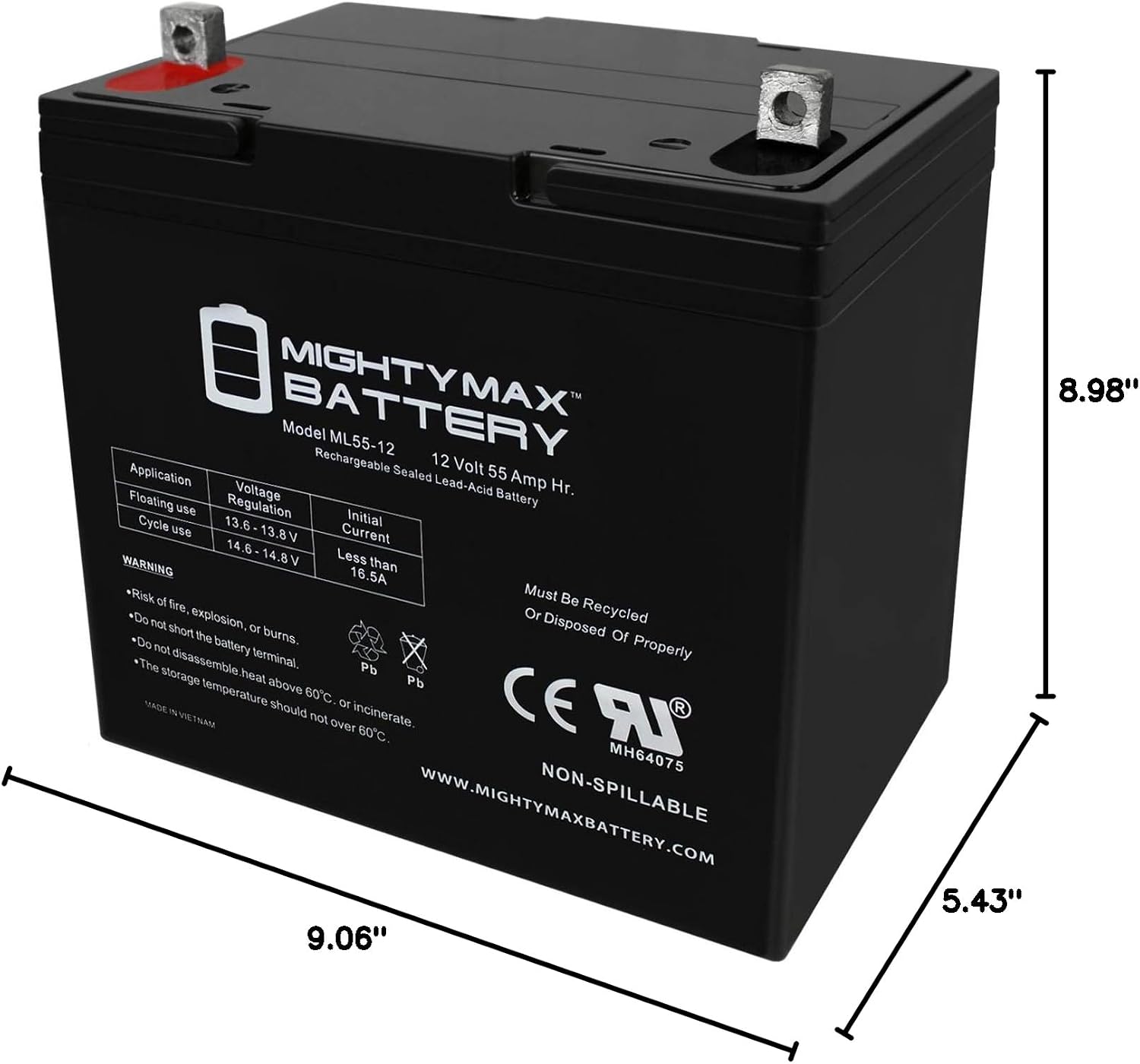 Mighty Max Battery 12V 55AH Pride Mobility Jazzy 600, 600 XL, 614, 614HD Battery