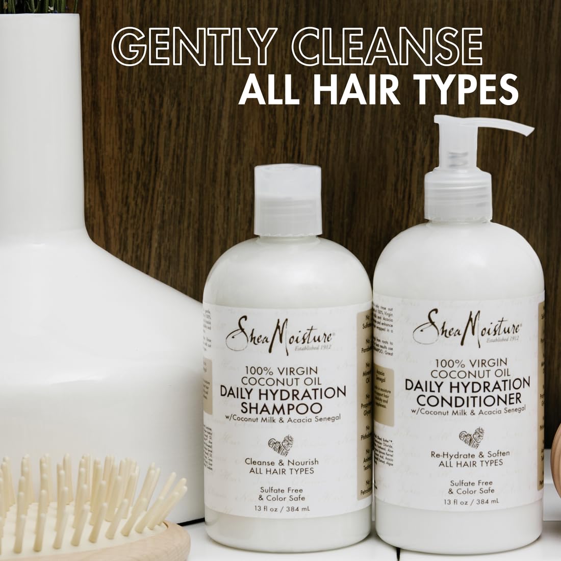 Shea Moisture Daily Hydration Shampoo Virgin Coconut Oil for All Hair Types Sulfate-Free 13 oz