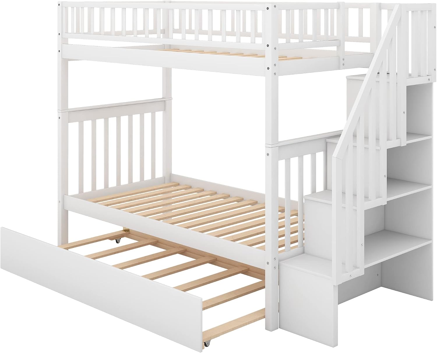 Bellemave Full Over Full Bunk Beds with Stairs Stairway Bunk Bed Frame with Storage Shelves for Teens Adult, Detachable Wood Full Bunk Bed, Gray