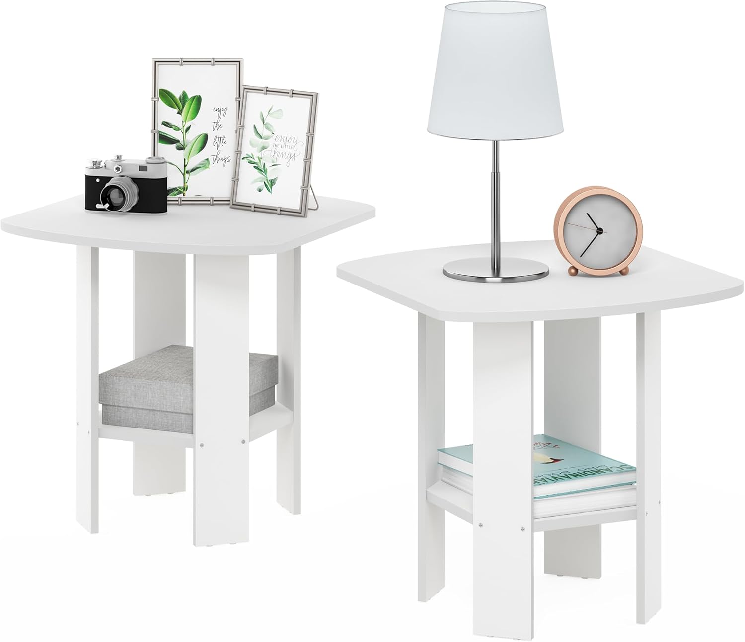 Furinno SIMPLE DESIGN Side Table, 2-Tier Modern End Table with Soft Edges, Open Shelves Night Stand, Bedside Table, for Living Room, Bedroom, French Oak