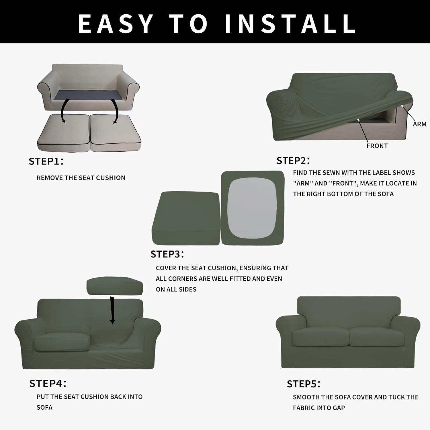 Easy-Going 4 Pieces Waterproof Recliner Chair Slipcover Washable | Stretch Soft Couch Cover for Dogs, Sofa Slipcover for Recliner Couch Furniture Protector for Kids, Pets Dark Gray