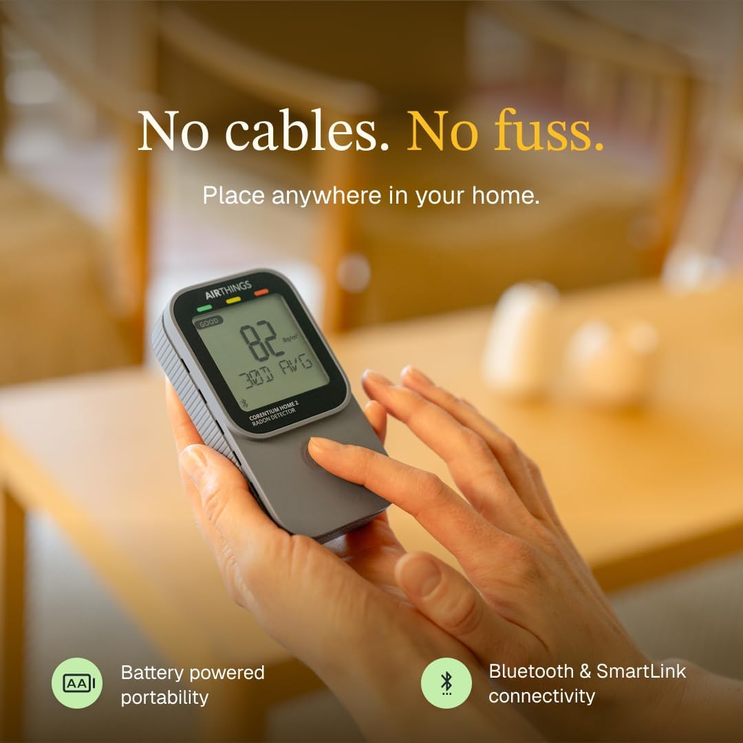 Airthings Corentium Home Radon Detector 223 Portable, Lightweight, Easy-to-Use, (3) AAA Battery Operated, USA Version, pCi/L