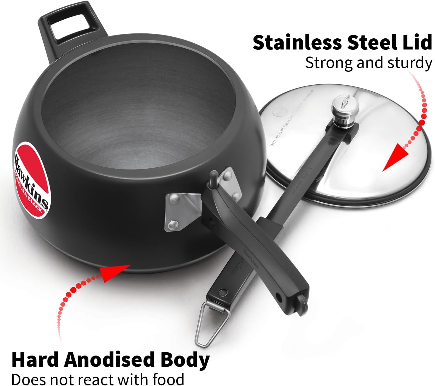 Hawkins 3.5 Litre Contura Black Pressure Cooker, Hard Anodised Inner Lid Cooker, Handi Cooker, Black (CB35)
