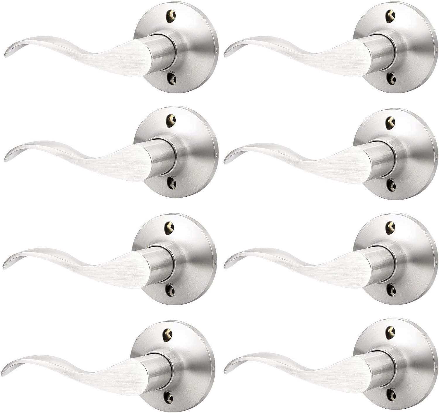 GOBEKOR 1 Pack Privacy Door Levers Brushed Nickel Lever Door Handles Interior for Bedroom and Bathroom Door Locks Wave Door Handles