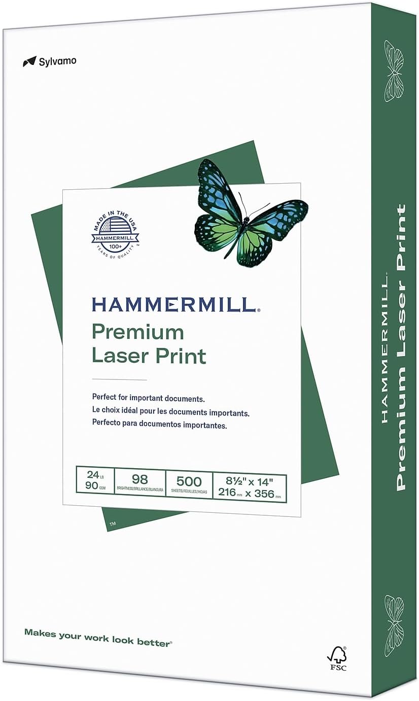 Hammermill Printer Paper, Premium Laser Print 24 lb, 8.5 x 11-5 Ream (2,500 Sheets) - 98 Bright, Made in the USA, 104640C