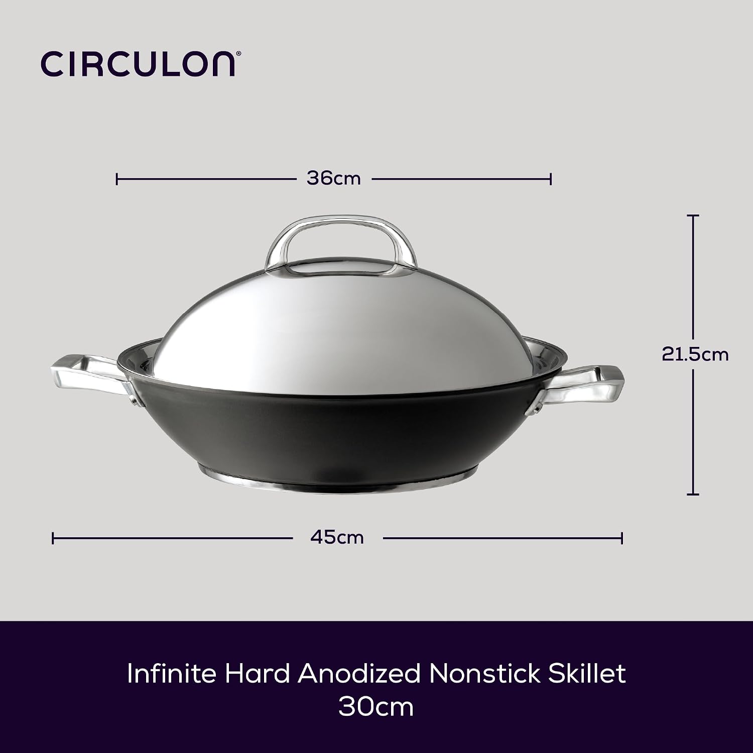 Circulon Infinite Wok Non Stick 36cm - Large Induction Wok with Stainless Steel Lid, Base & Handles, Premium Dishwasher Safe