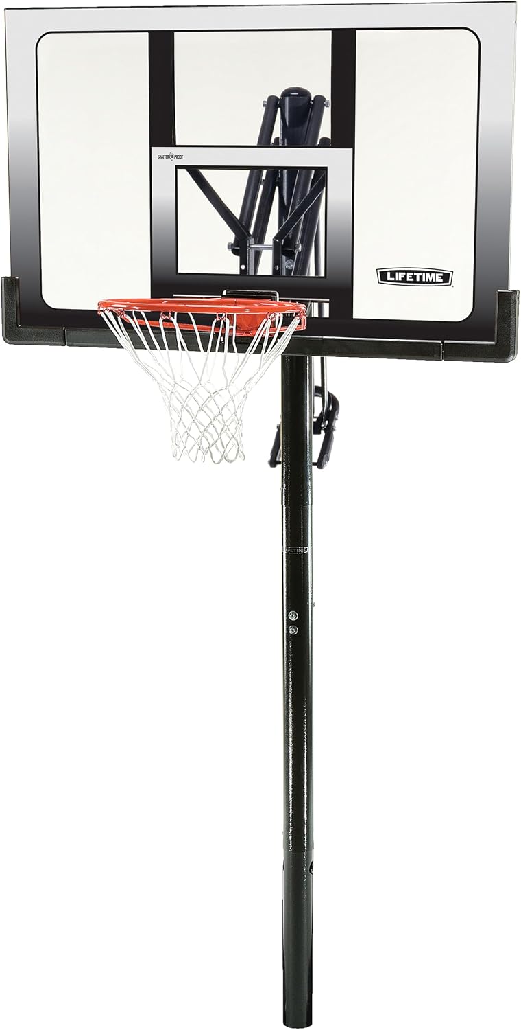 Lifetime 71281 In Ground Power Lift Basketball System, 52 Inch Shatterproof Backboard
