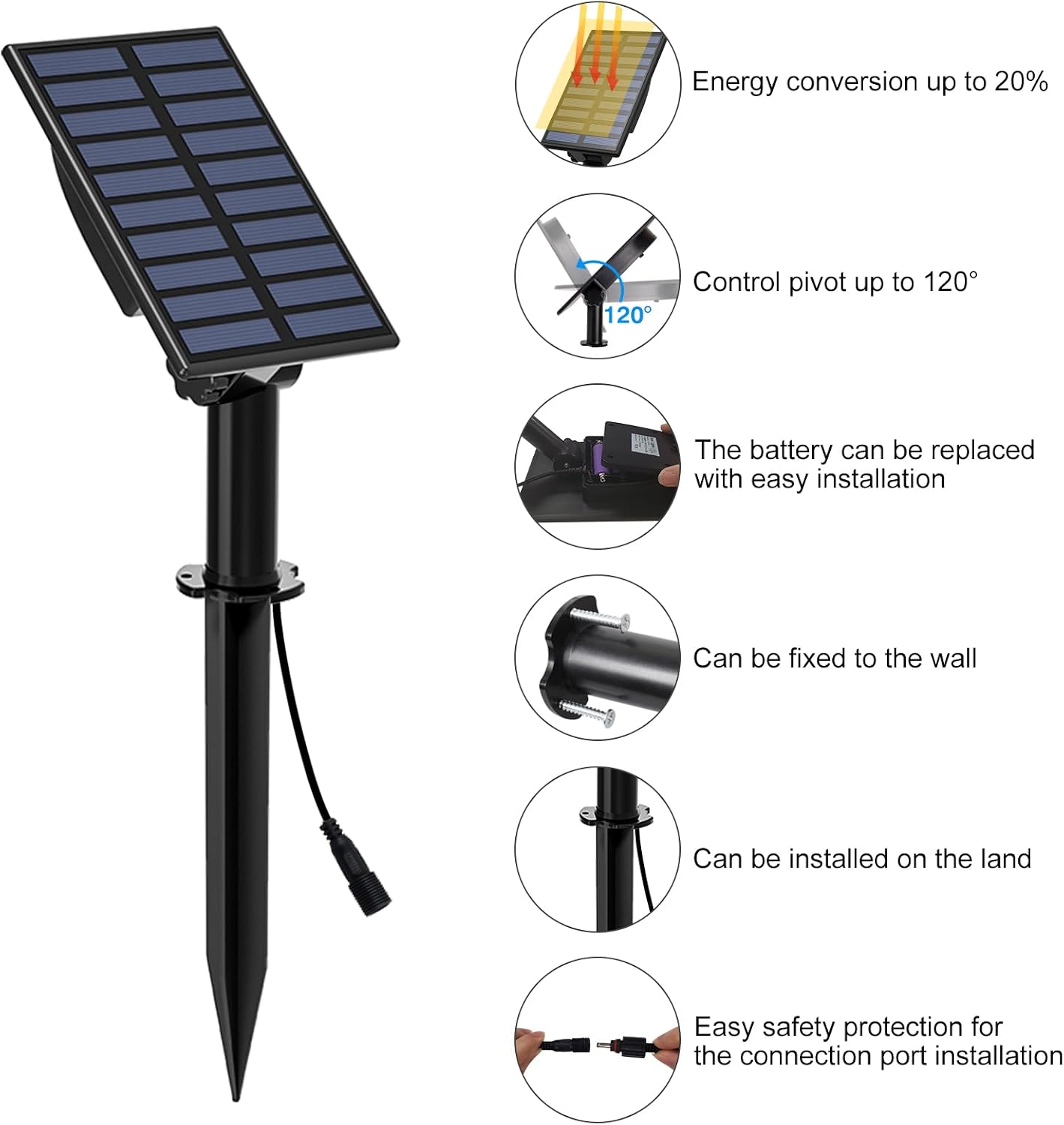 T-SUN Solar Spot Lights Outdoor, Dual Head Solar Spotlights, Cool White | IP65 Waterproof, 2 Brightness Modes, Dusk to Dawn Solar Uplights for Garden, Yard, Pathway, Patio, Lawn
