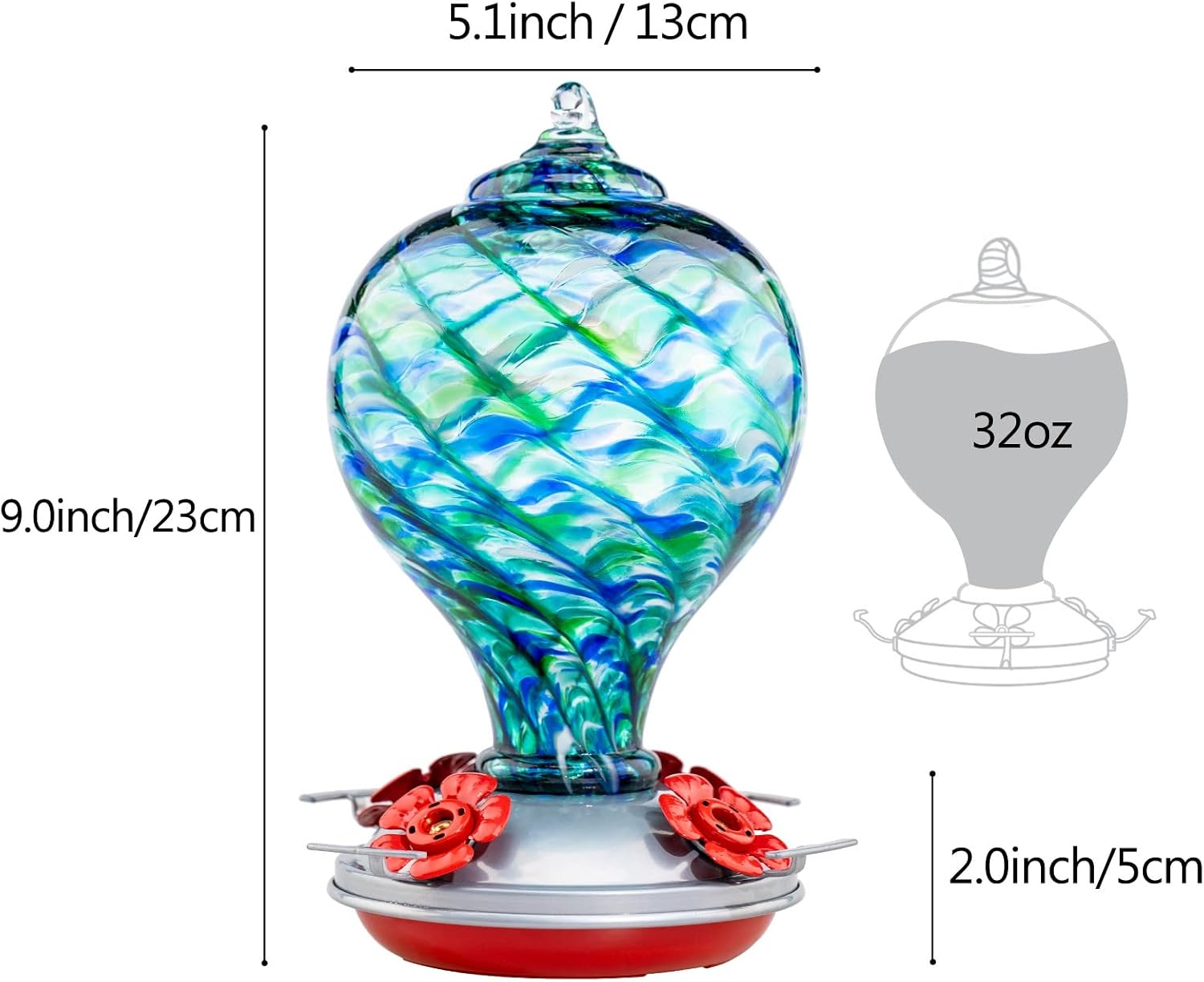 Muse Garden 32OZ Humming Bird Feeder Ant Moat,Gifts for Bird Lover,Gardening Backyard Decor Hummingbird Nectar Capacity,Nebula