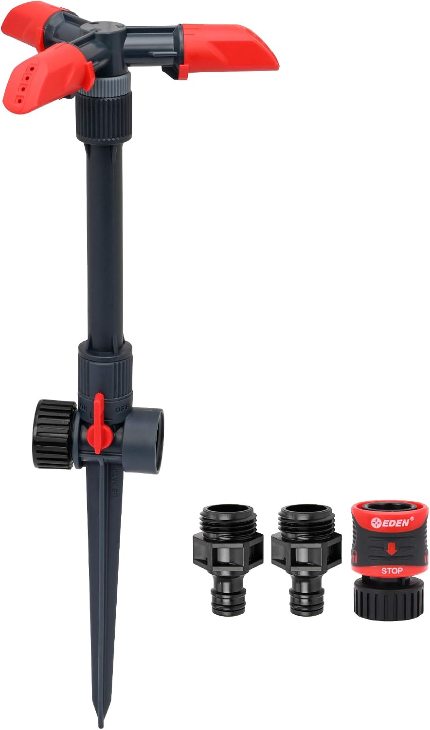Eden 94120 Automatic Rotating Lawn and Garden Sprinkler for Yard, Large Area Coverage W/Quick Connect Starter Set, Weighted Base
