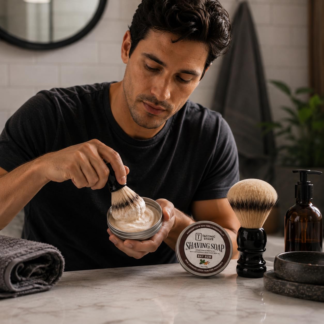 Taconic Lavender Natural Shaving Soap Puck, Rich Lather | Calming lavender aroma pairs with moisturizing natural oils to build rich protective lather for a comfortable wet shave.