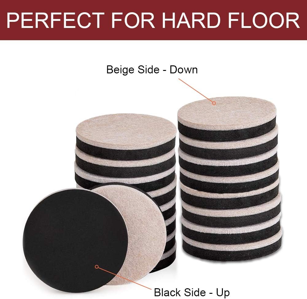 Yelanon Felt Furniture Sliders 20 Pcs 3.5" Round for Hardwood & Tile