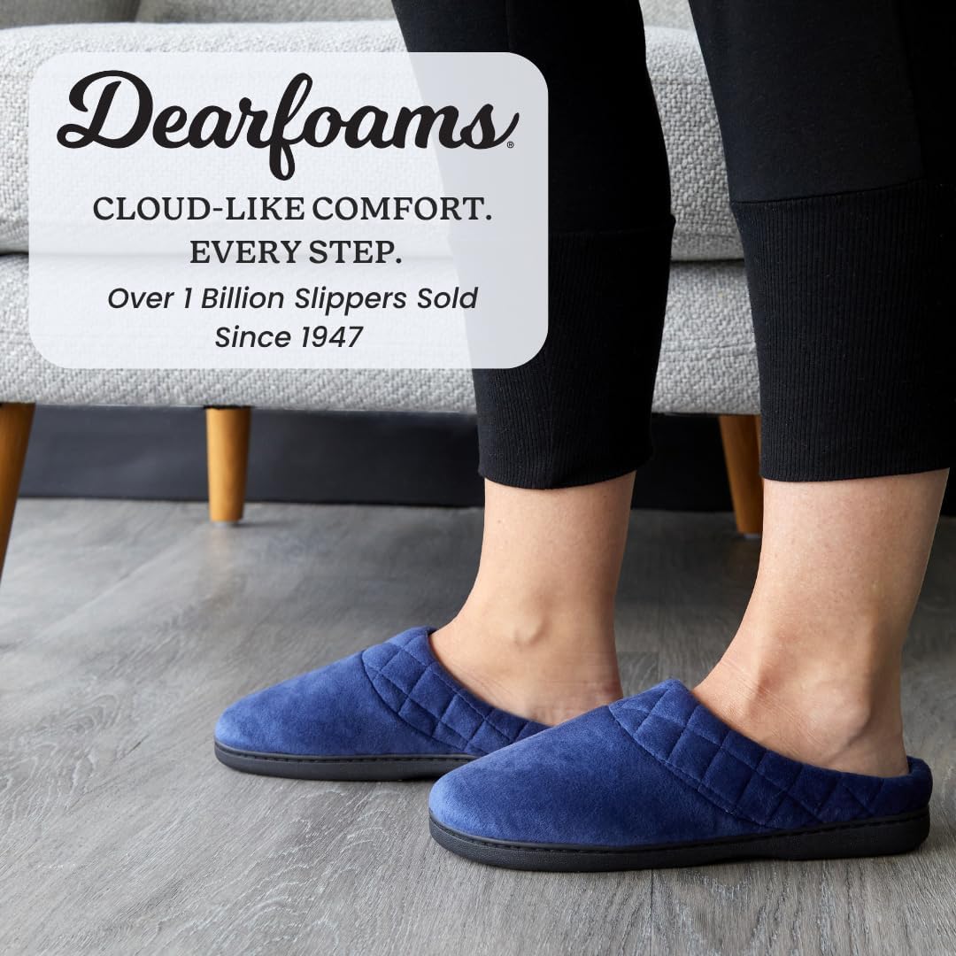 Dearfoams Women's Lightweight Memory Foam Indoor House Slipper Darcy Velour Clog with Wide Widths
