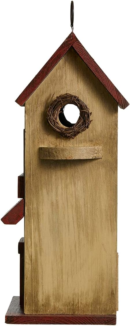 Glitzhome 14" H Hanging Distressed Wooden Church Birdhouse Garden Decor