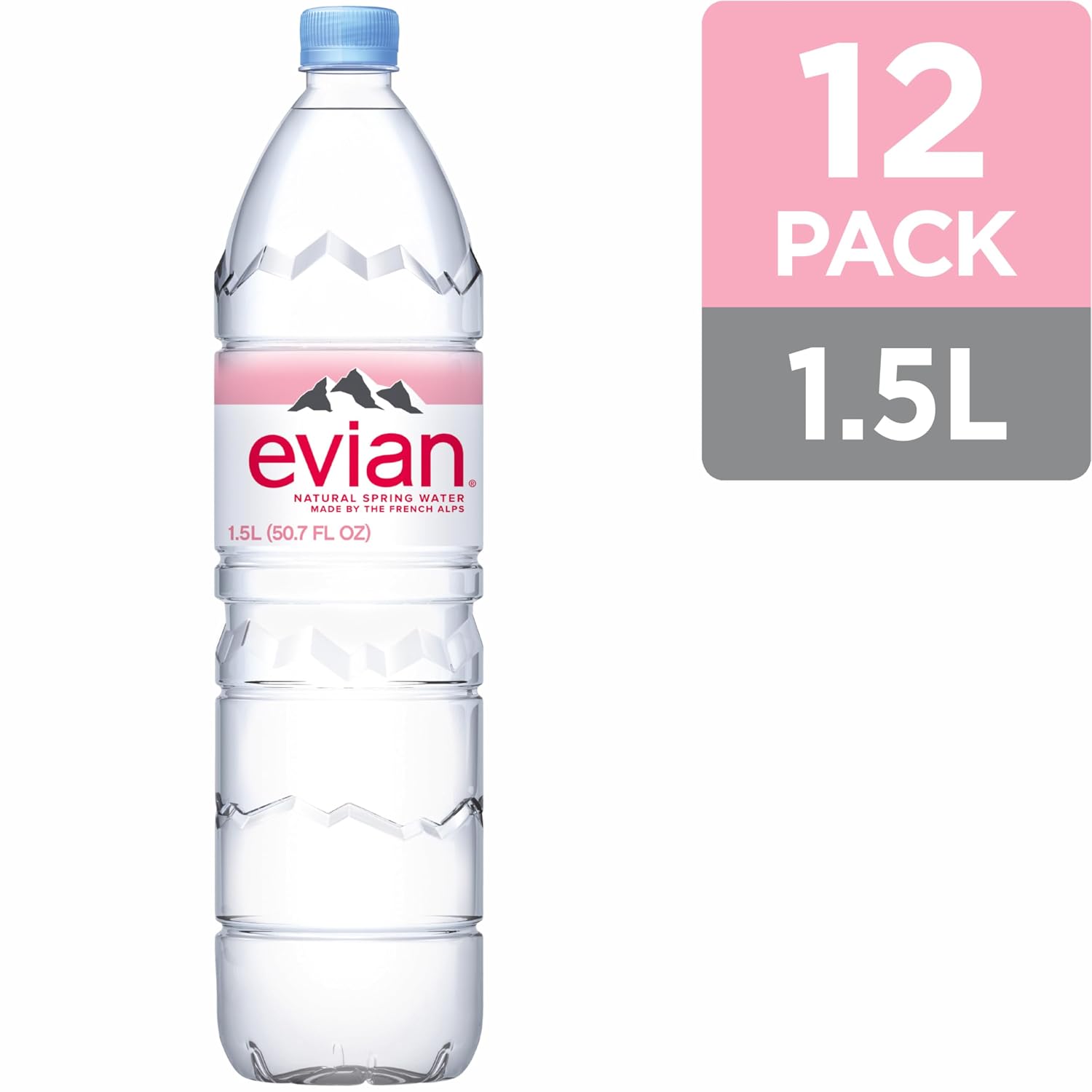 evian Natural Spring Water, 750 ml (25.36 fluid ounce) Water Bottle with Sports Cap, 12 Pack