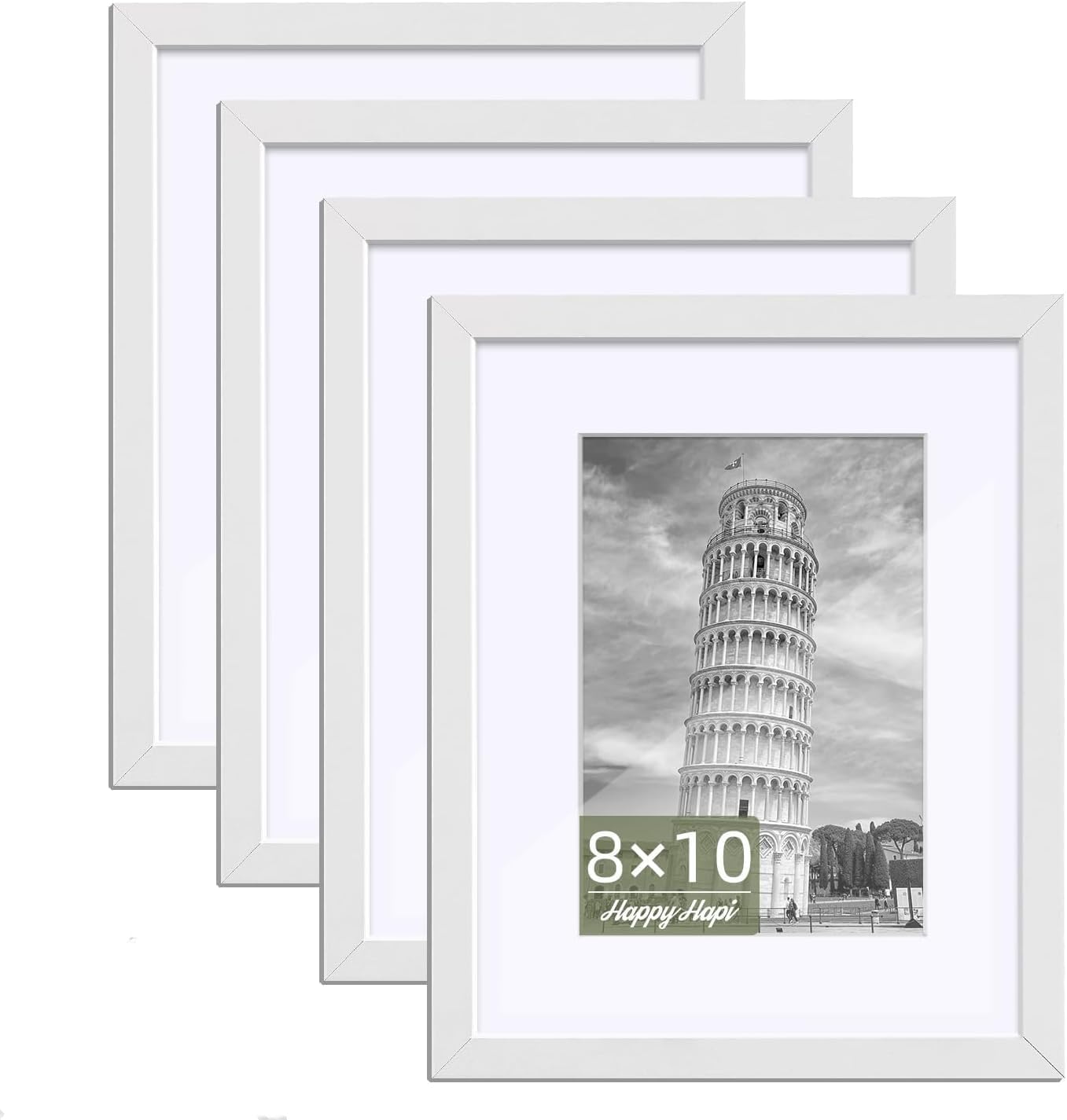 HappyHapi 8x10 Picture Frame Set of 6, Wall or Tabletop Display, White