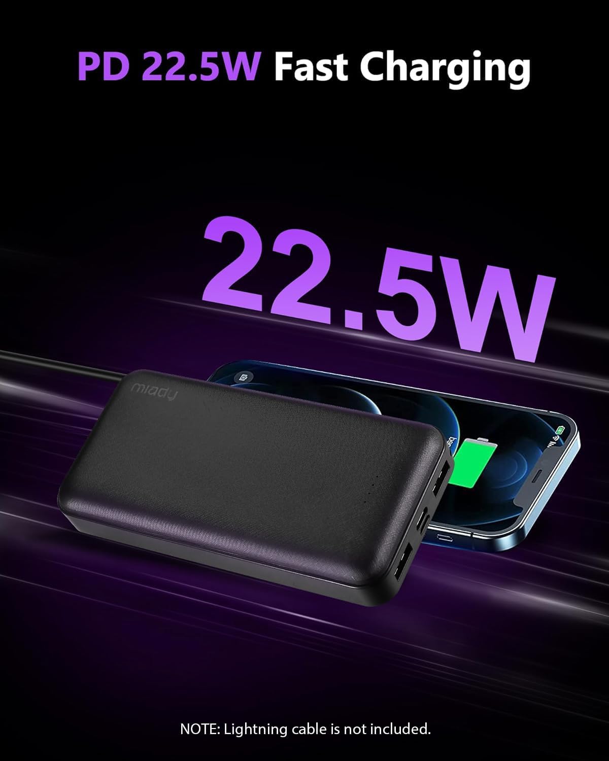 Miady 2-Pack Portable Charger 22.5W Power Bank 20000mAh Travel Battery Pack