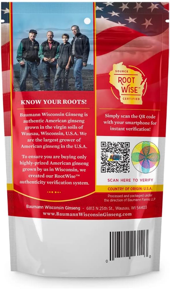 Baumann Wisconsin Ginseng - Medium Slices 4 oz - 100% Natural Panax Ginseng Herb, Pure Dried American Ginseng for Enhanced Focus & Energy
