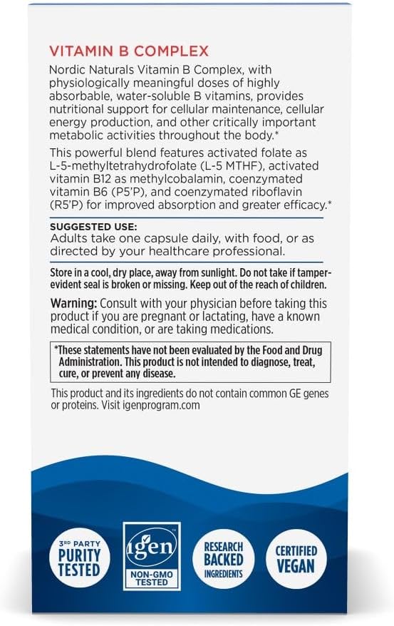 Nordic Naturals Vitamin B Complex, Energy Metabolism - 45 Capsules | 8 essential B vitamins: B1 Thiamine, B2 Riboflavin, B3 Niacin, B6, B12, B9 Folate
