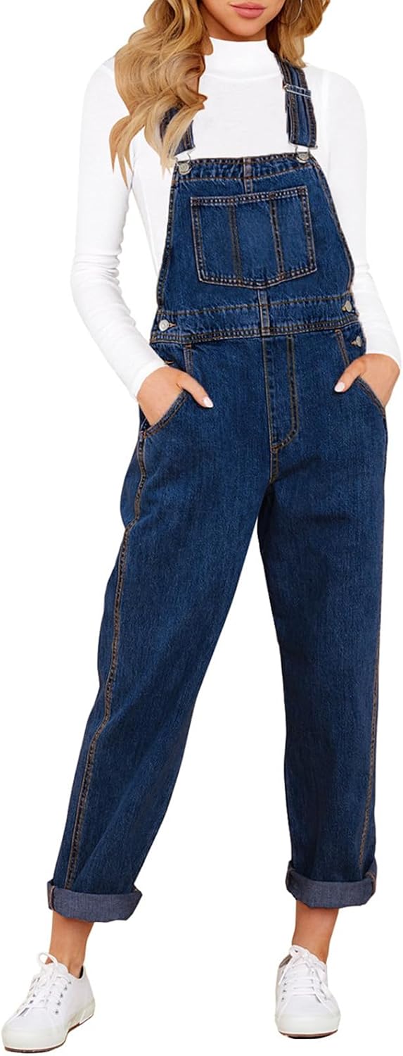 Vetinee Womens Classic Adjustable Straps Pockets Denim Bib Overalls Jeans Pants