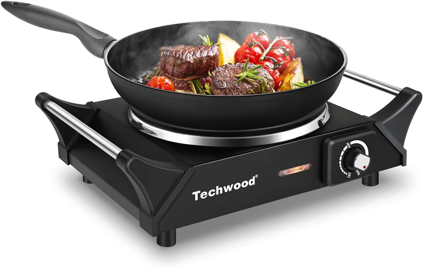 Hot Plate, Techwood Electric Stove for Cooking, 1500W Countertop Single Burner with Adjustable Temperature and Handles