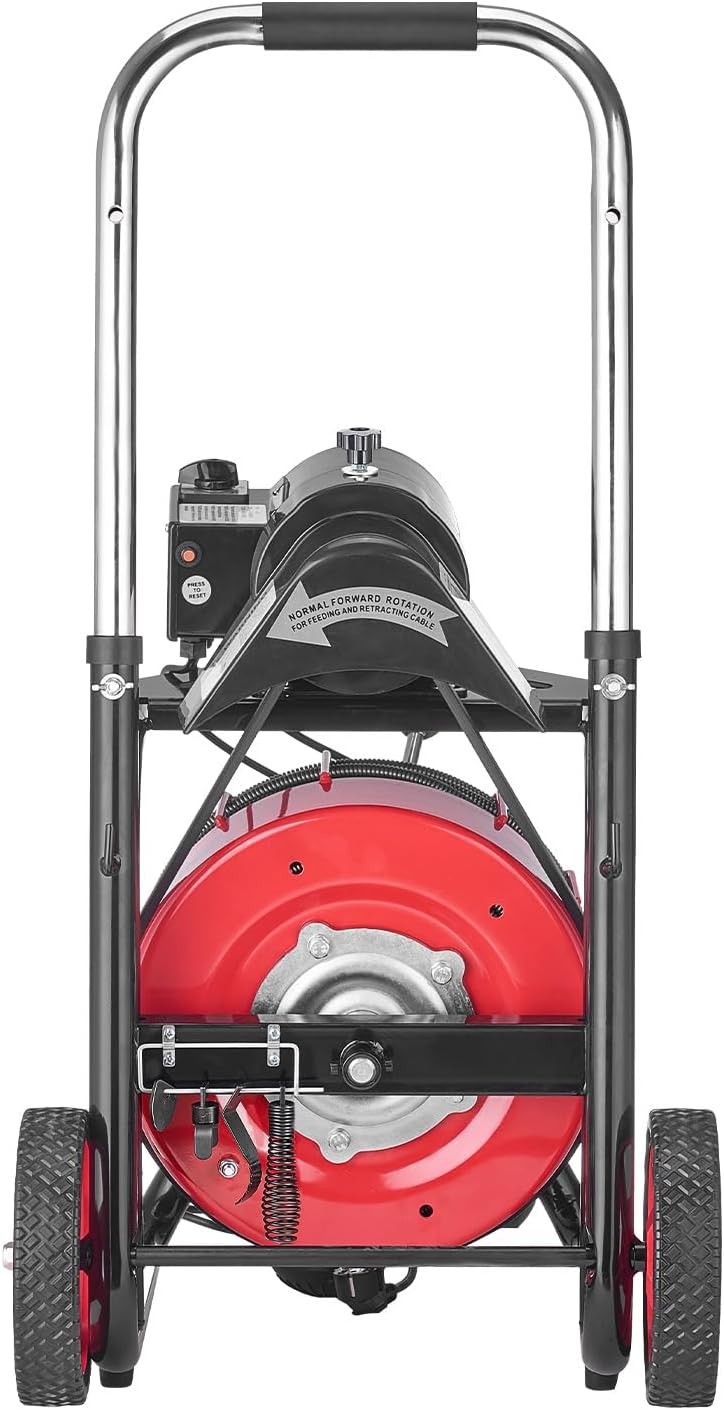 VEVOR Drain Cleaner Machine 75 FT x 3/8 Inch, Sewer Snake Auger Manual Feed with 4 Cutters & Air-activated Foot Switch for 2" to 4" Pipes