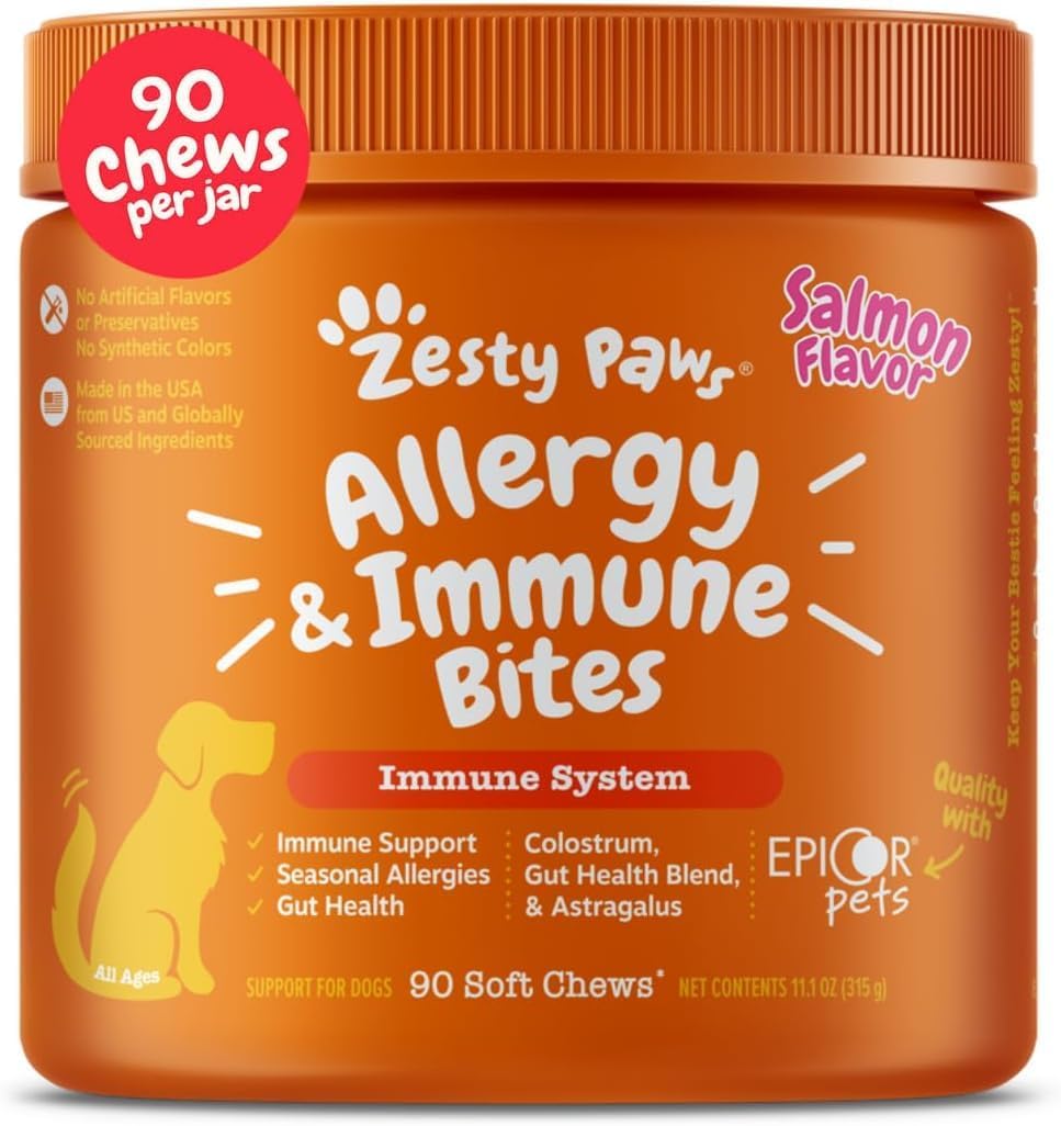 Zesty Paws Allergy Immune Bites - Dog Allergy Chews, Dog Probiotics for Itchy Skin and Ears, Lamb, 90ct