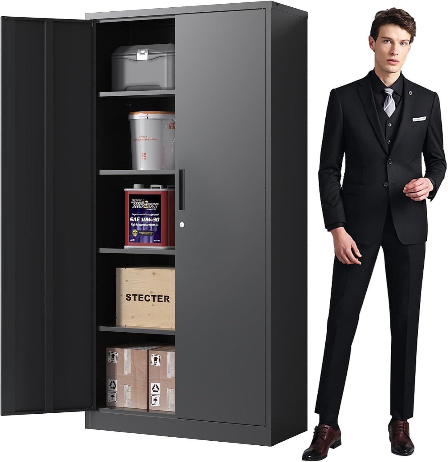 Metal Storage Cabinet for Garage, Tool Cabinet, Utility Cabinet | Wheeled, Rolling Tool Cabinet, 6 Drawers, Top Countertop, Pegboard, Assembly Required, Black