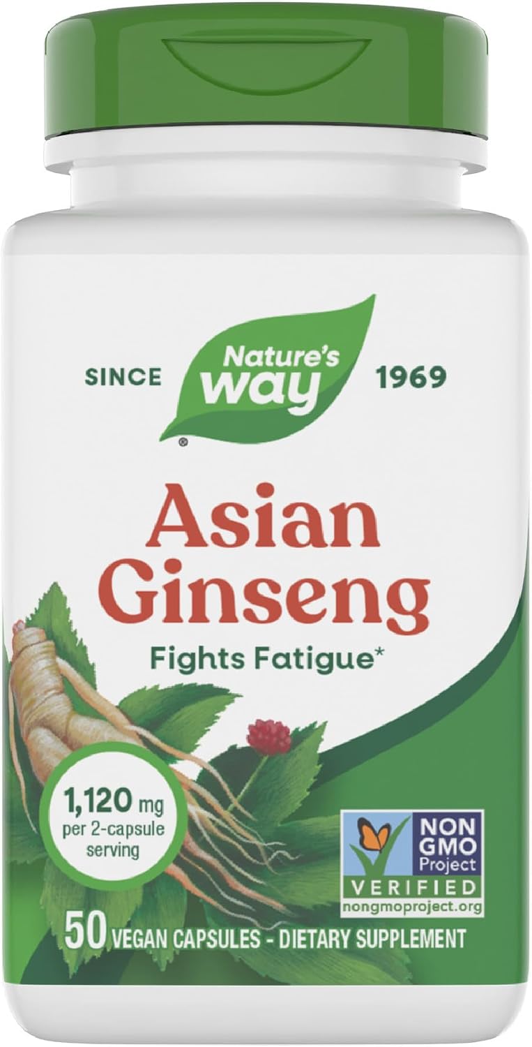 Nature's Way Asian Ginseng, Fights Fatigue*, 1,120mg per Serving, 100 ct | Dietary Supplement, Non-GMO Project Verified, Vegan Capsules