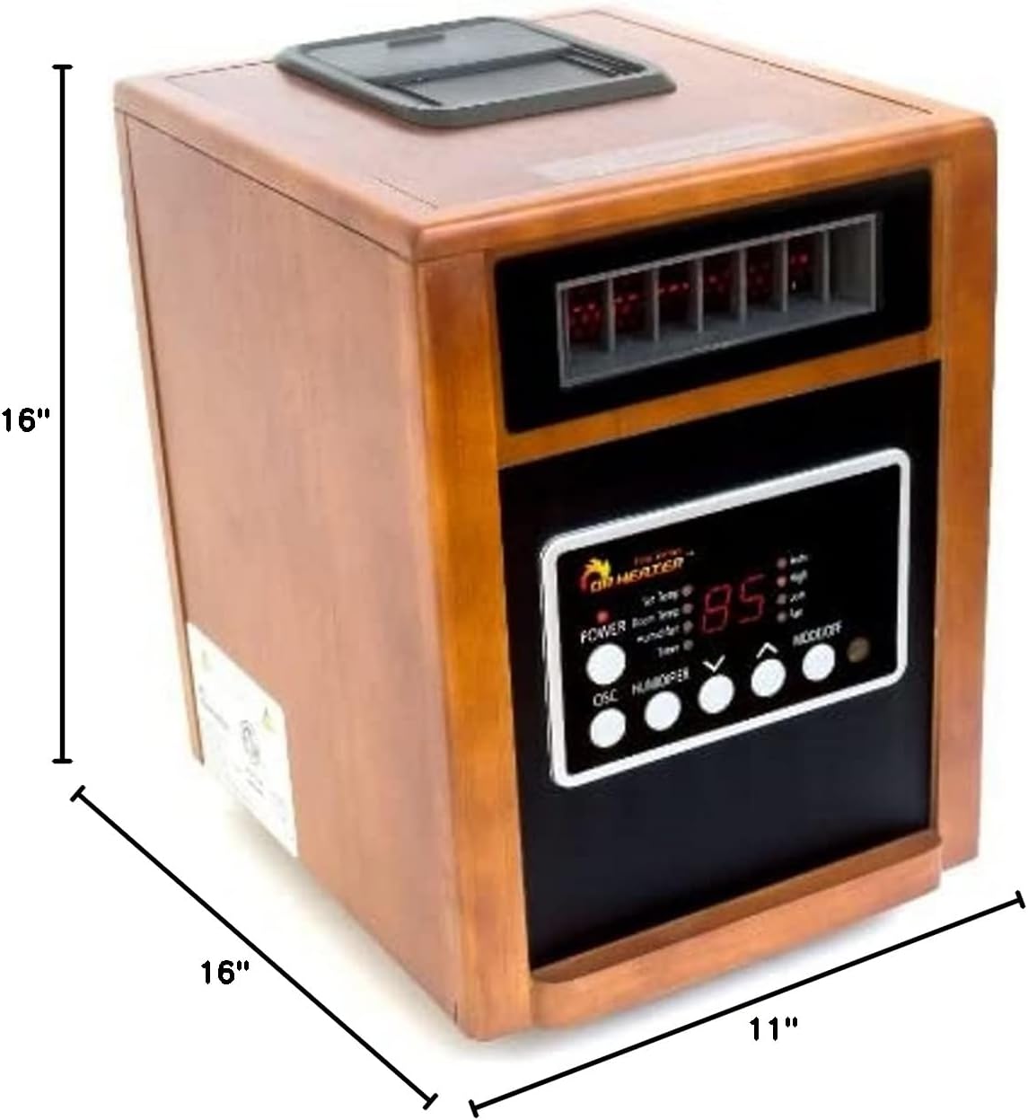 DR. INFRARED HEATER DR-998, 1500W Dual Heating Infrared Space Heater with Humidifier, Oscillation, Remote Control, Thermostat & Safety Protection, Portable with Wheels, Energy Efficient, Cherry