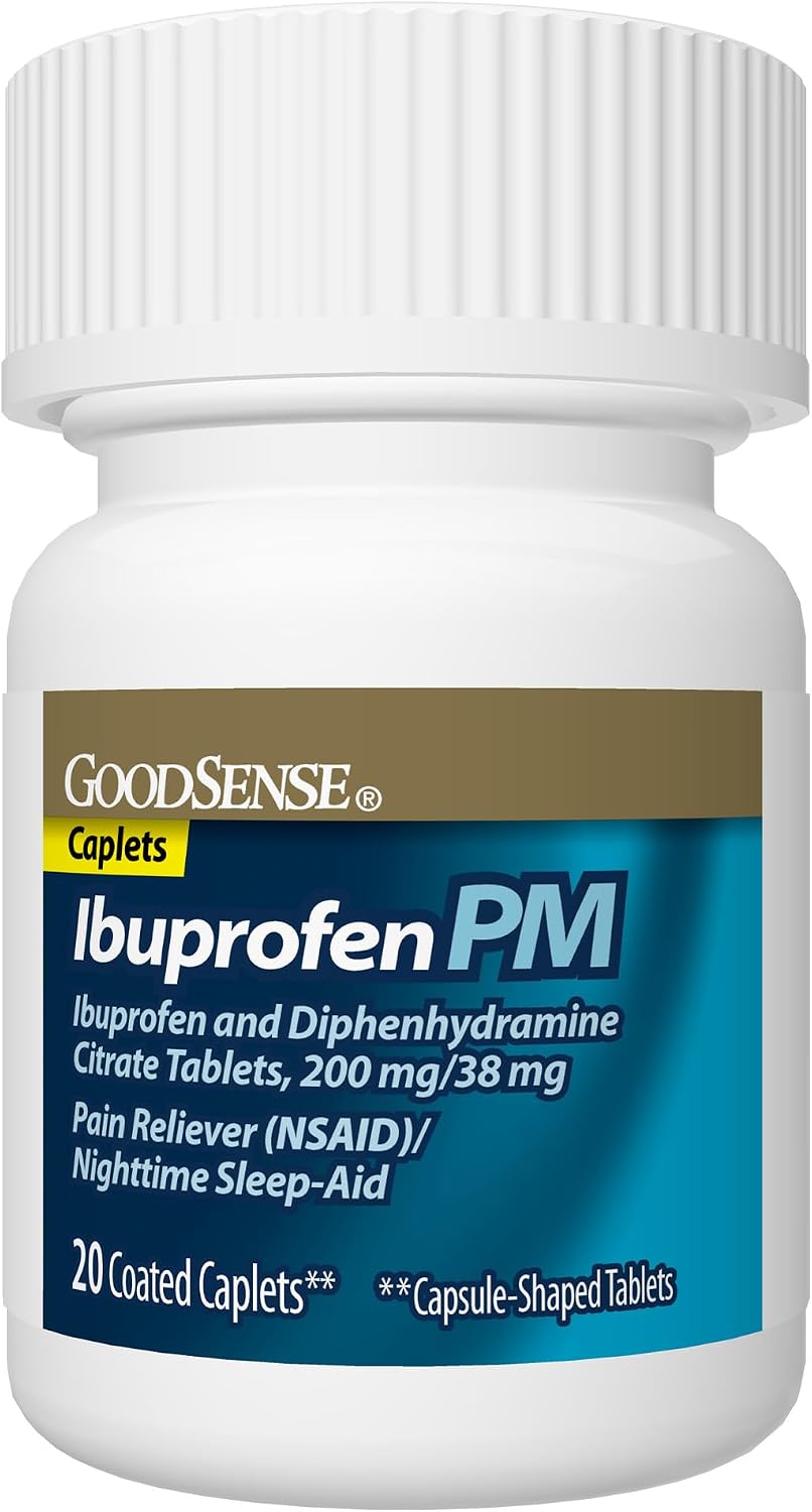 GoodSense Ibuprofen PM, Ibuprofen 200 mg and Diphenhydramine Citrate 38 mg Tablets, Pain Reliever and Nighttime Sleep-Aid