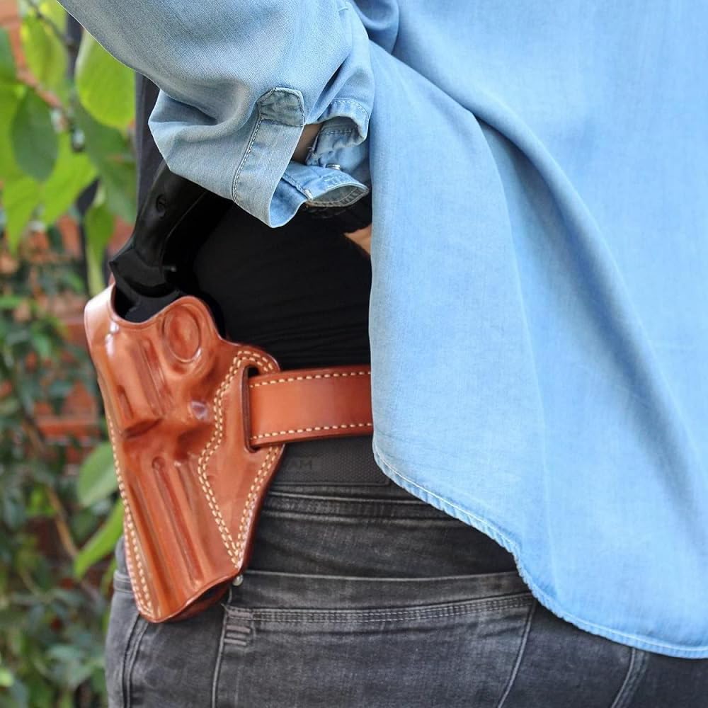 Premium Leather Three Slot OWB Pancake Holster with Thumb Break Fits, GP-100 357 Magnum 4.20" Barrel (Please Choose Your Hand Draw) Brown Color