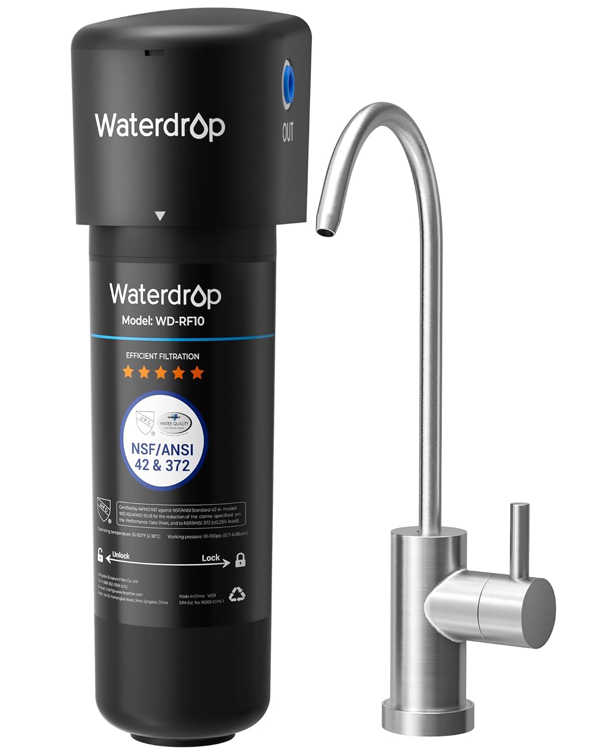 Waterdrop 10UB Under Sink Water Filter System with Dedicated Faucet