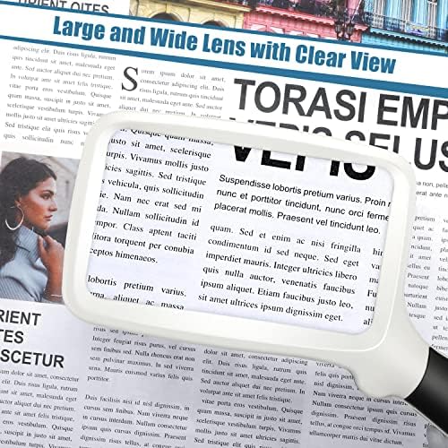 Folding Handheld Magnifying Glass with Light, 5X Large Rectangle Reading Magnifier with Dimmable LED for Seniors with Macular Degeneration, Newspaper
