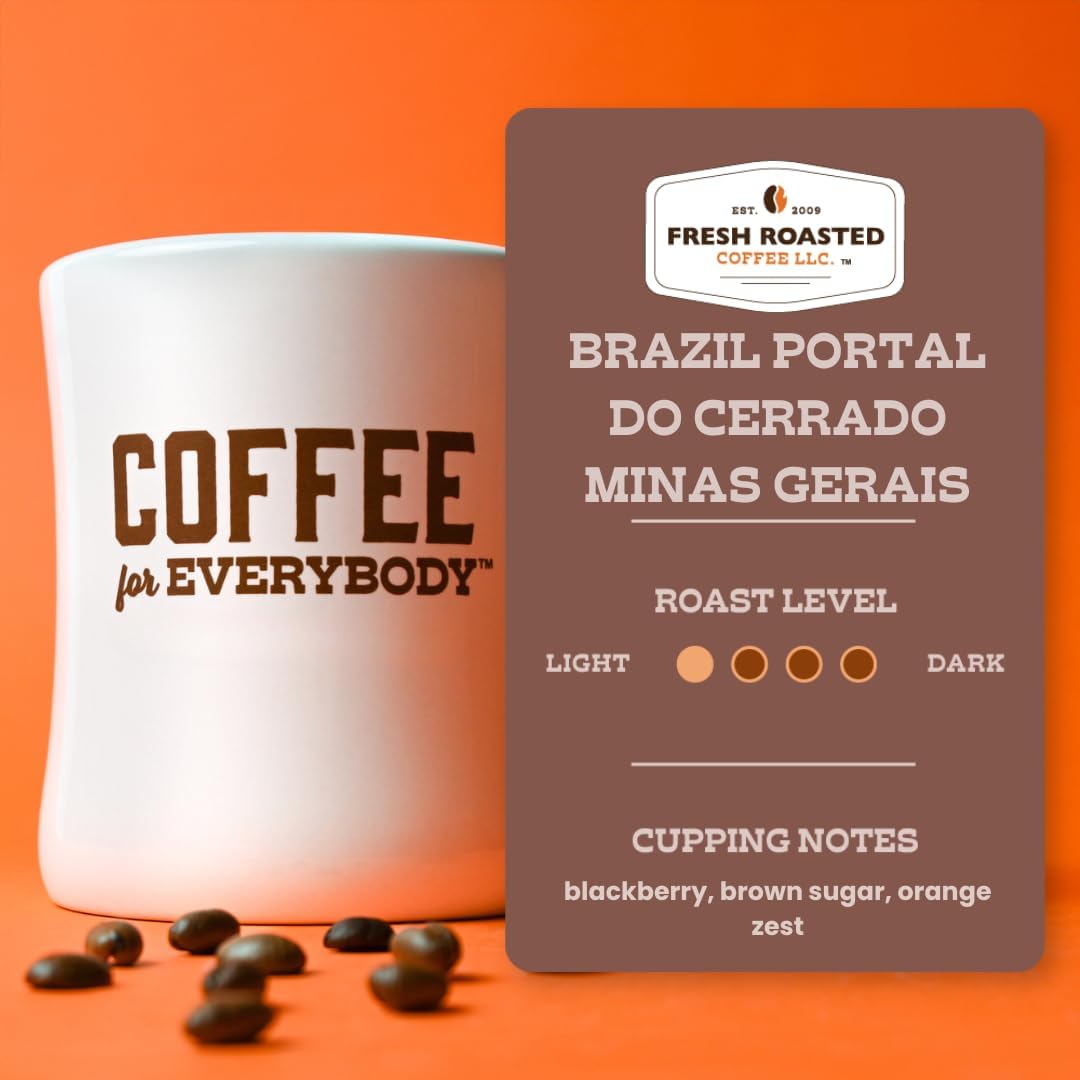 Fresh Roasted Coffee, Dark Brazil Whole Bean Coffee, Med-Dark Roast, Kosher, 5 lb (80 oz)