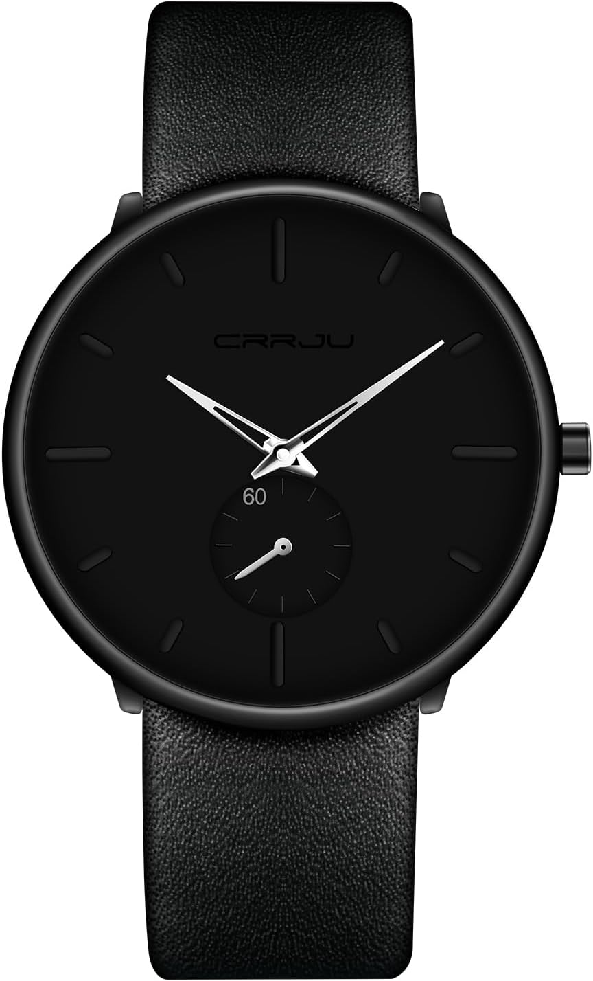 Mens Watches Ultra-Thin Minimalist Waterproof-Fashion Wrist Watch for Men Unisex Dress with Leather Band
