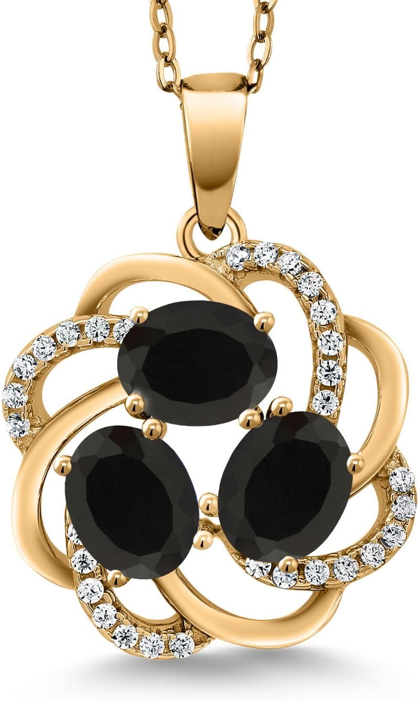 Gem Stone King 18K Yellow Gold Plated Silver Gemstone Birthstones 3 Stone Spiral Pendant Necklace for Women | Oval 6X4MM | Includes 18 Inch Chain