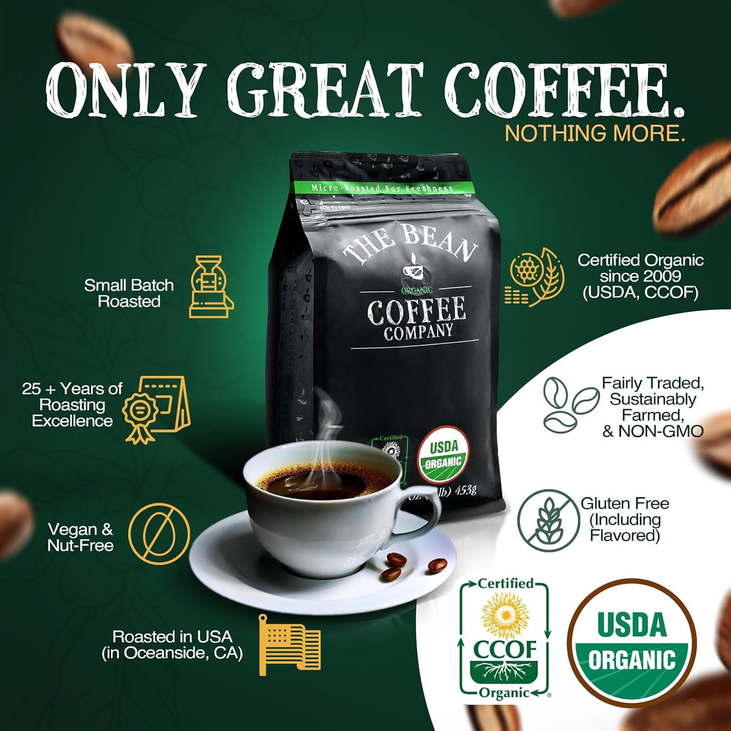 The Bean Organic Coffee Company Le Bean, Dark French Roast, Whole Coffee, 16-Ounce Bag