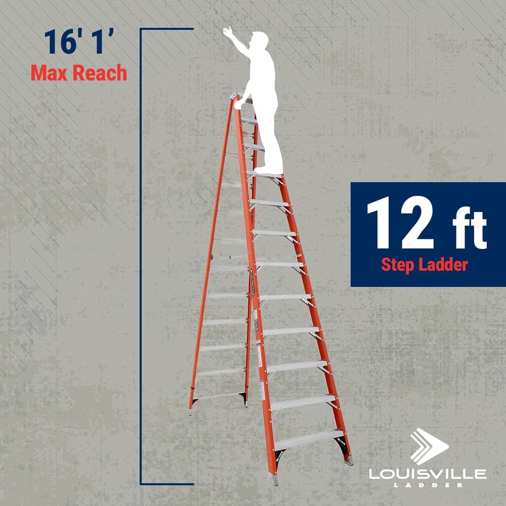Louisville Ladder 12-Foot Fiberglass Step Ladder, 375-Pound Load Capacity, Type IAA, FS1312HD