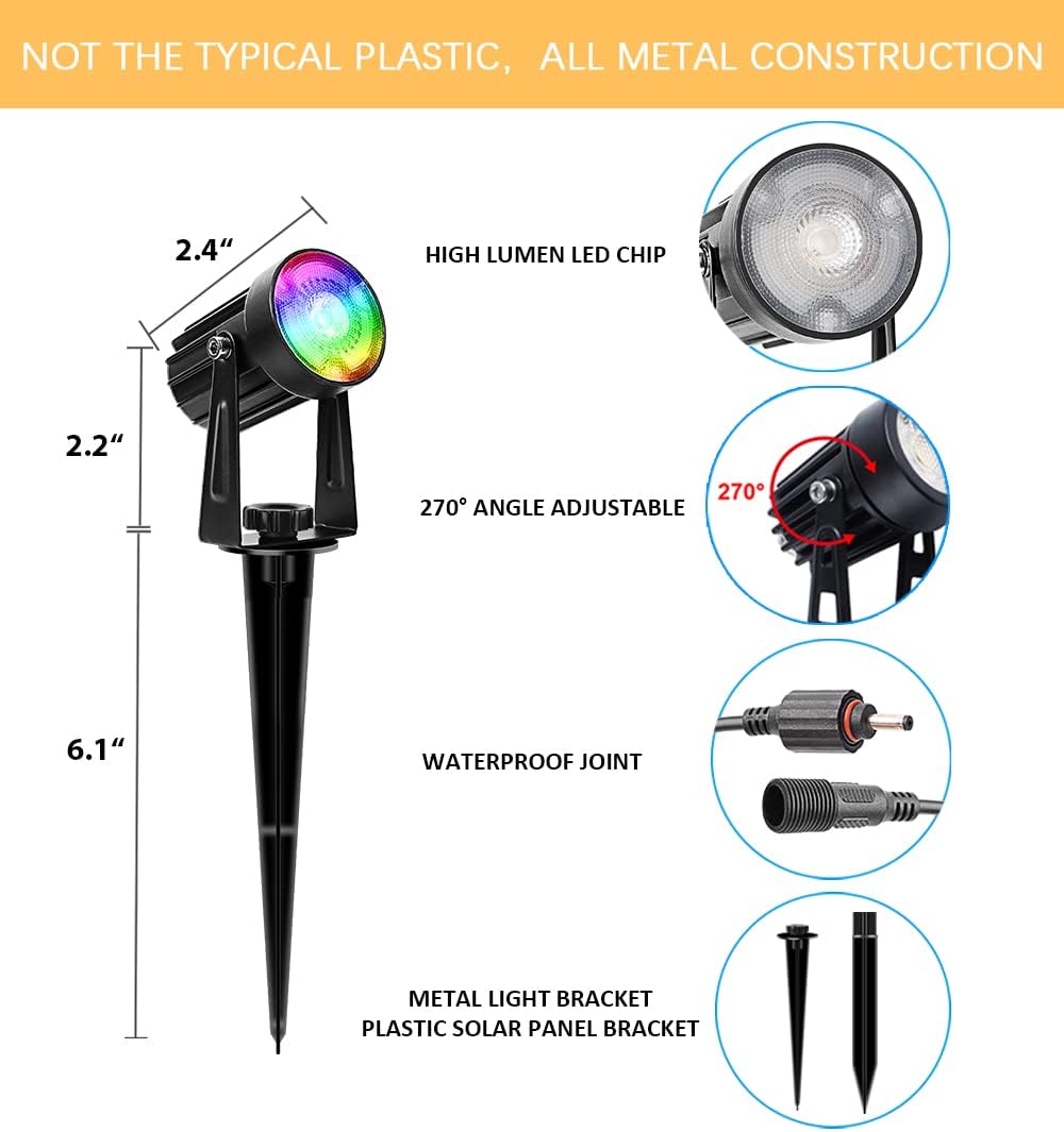 APONUO Metal Solar Spot Lights Outdoor with 9.8ft Cable Solar Powered Landscape Lighting Low Voltage IP65 Waterproof Auto On/Off for Outside Garden Yard Landscape Pathway Garage-Warm White(4-in-1)