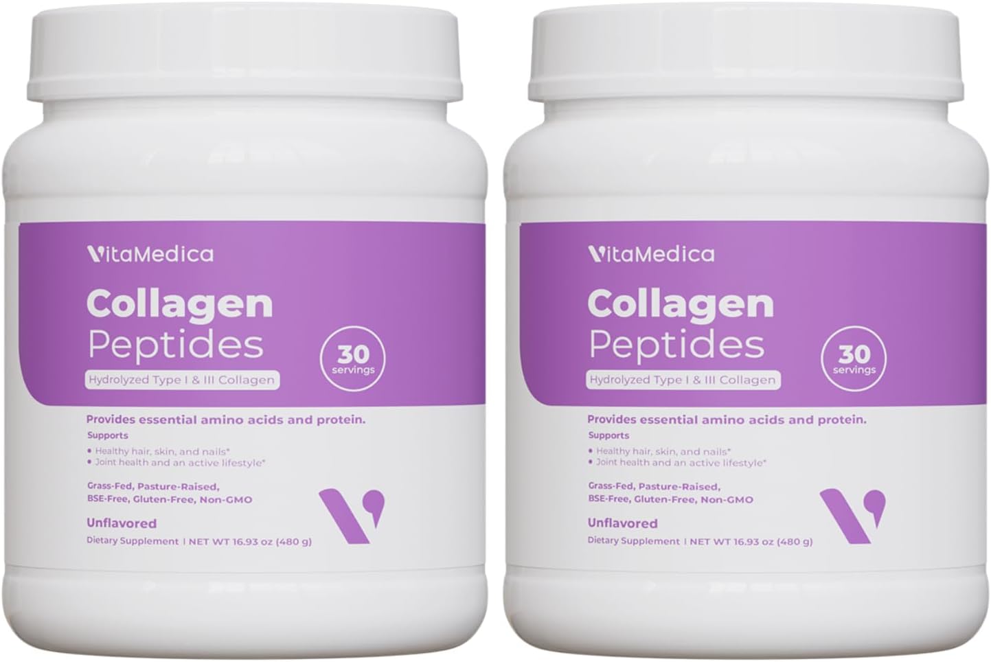 VitaMedica Collagen Peptides Powder, Hydrolyzed Types I & III, 30 Servings