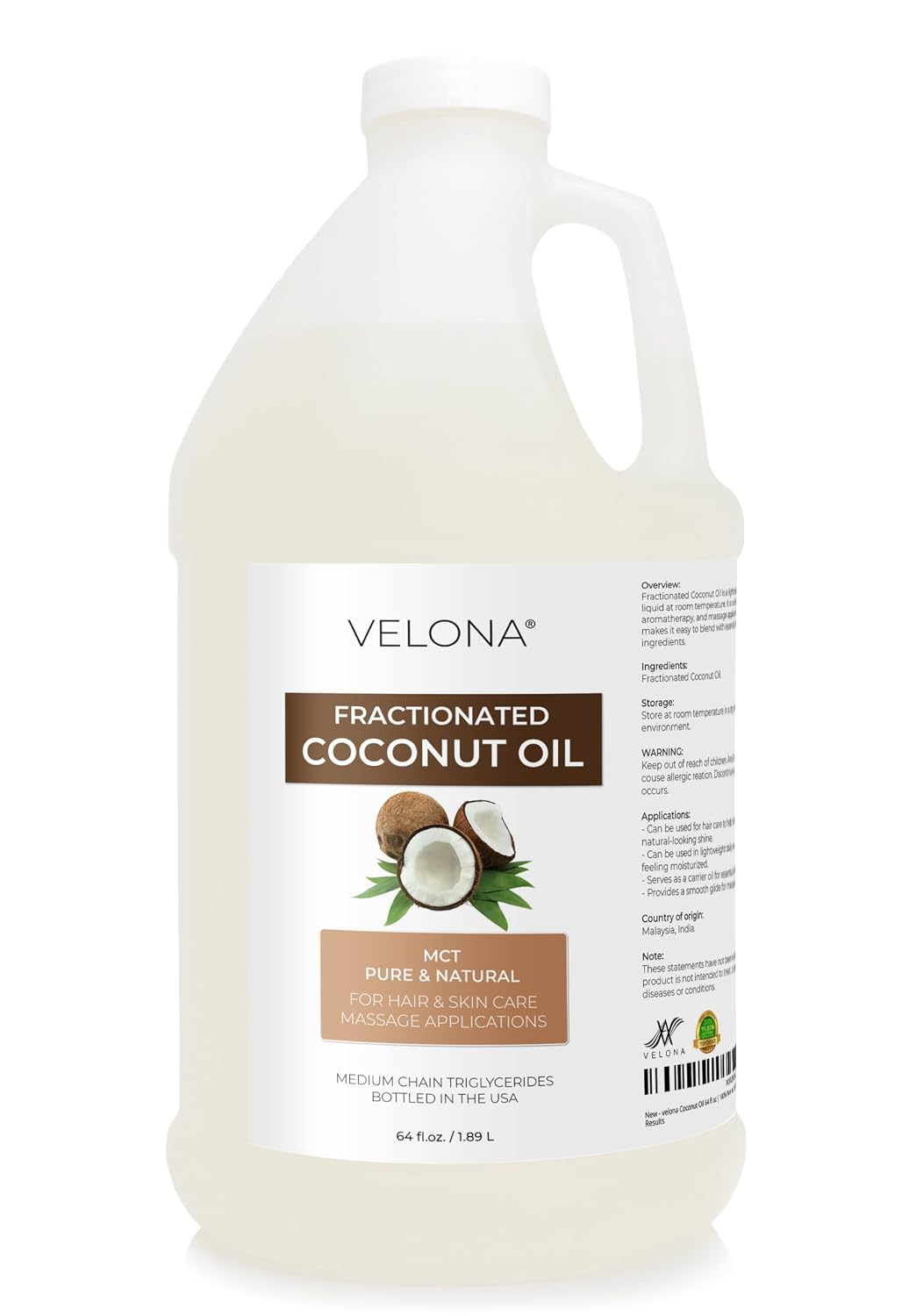 velona MCT Coconut Oil - 64 fl oz, Fractionated, 100% Pure Natural