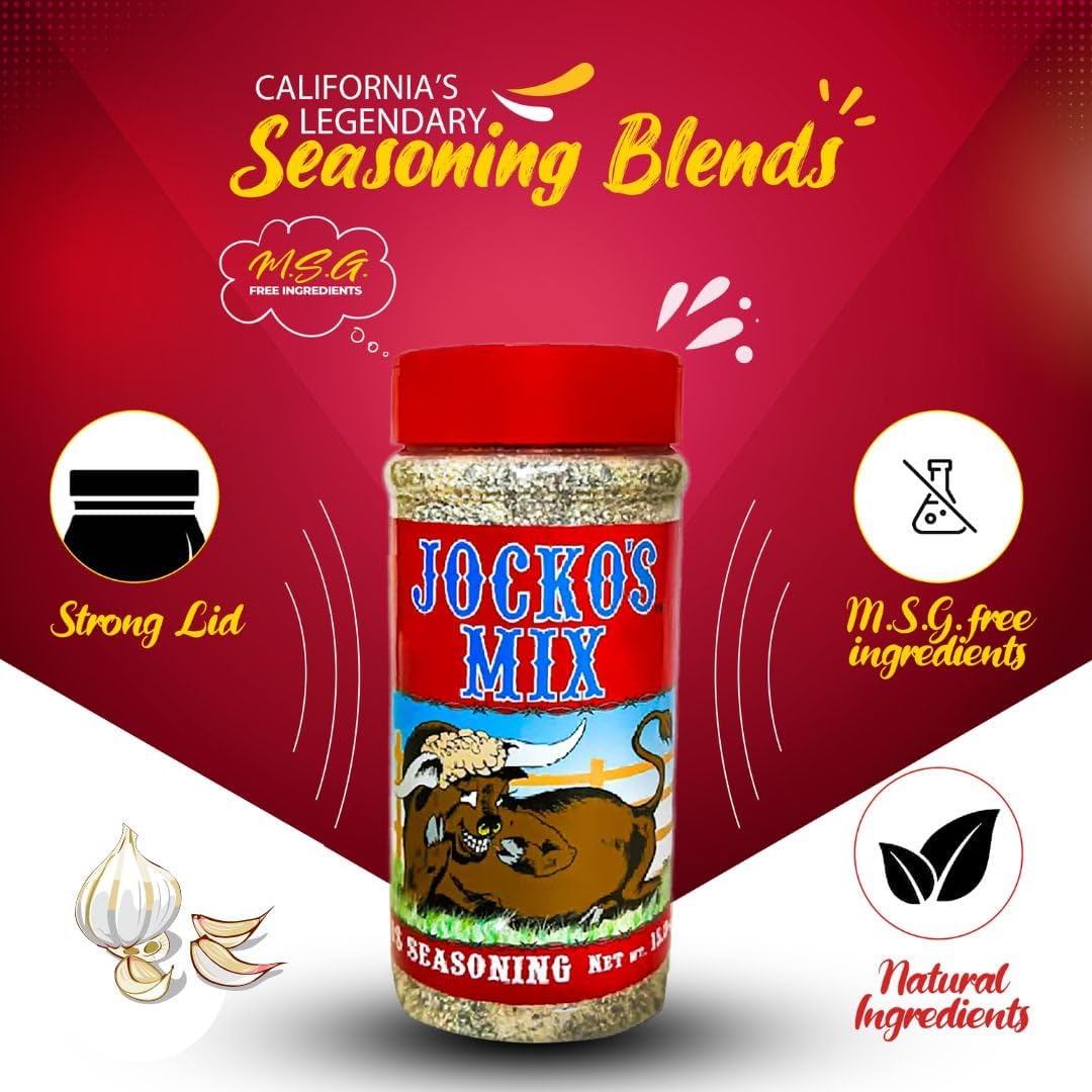 Jocko's Mix Santa Maria Style Seasoning - 15.3oz Bottle Of Tri-Tip, Steak, Pork, and Chicken Seasoning - Santa Maria California Grill - Jocko's Mix for Meat, Seafood Stew & Vegetables, Gluten Free