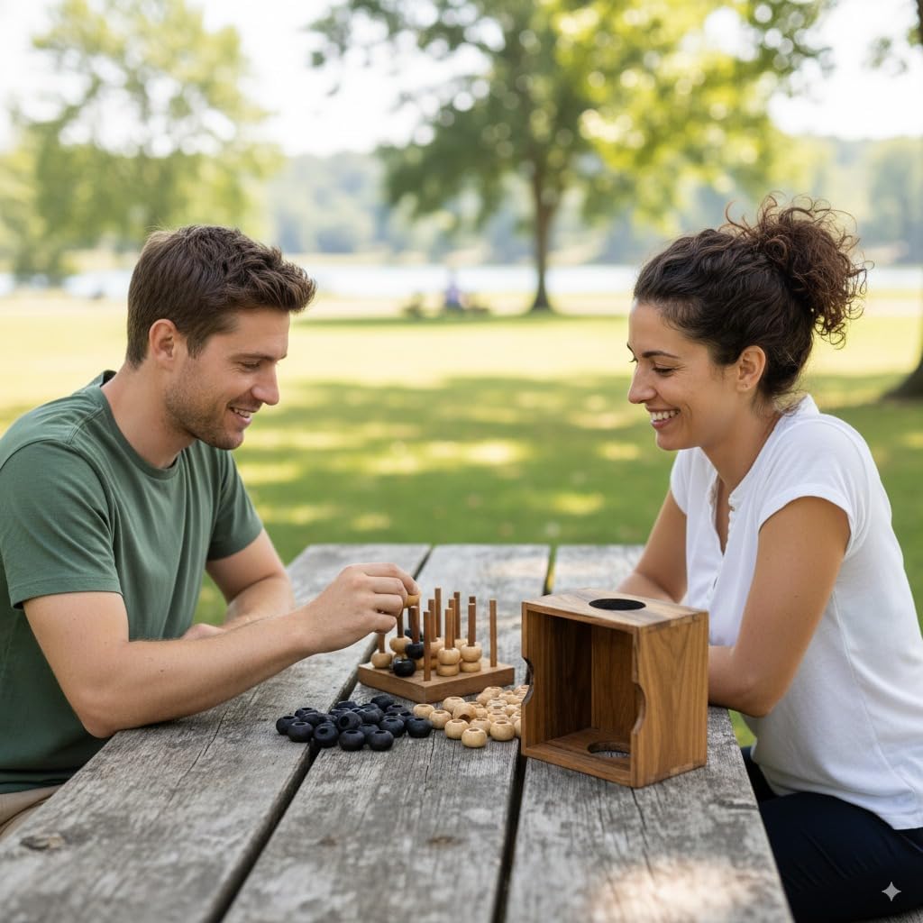 3D Four in a Row Wooden Strategy Game